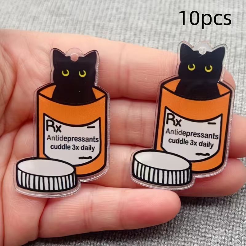 Jewelry Making Birthday Party - 10pcs acrylic medicine cat pendant, DIY