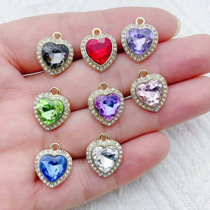 Jewelry Making Birthday Party - 10pcs heart-shaped inlaid colorful gemstone pendant,