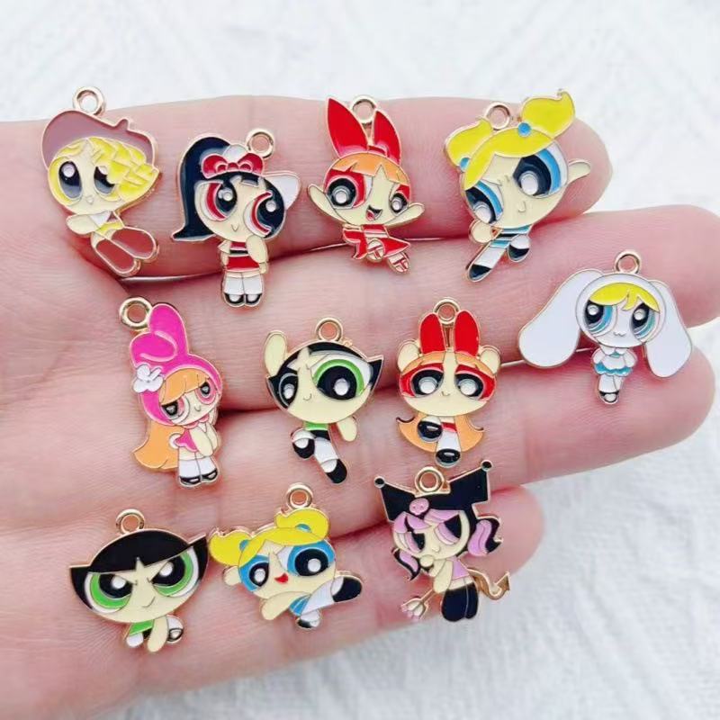 Jewelry Making Birthday Party - 10pcs Alloy Oil-Dripping Cartoon Girl Pendant,