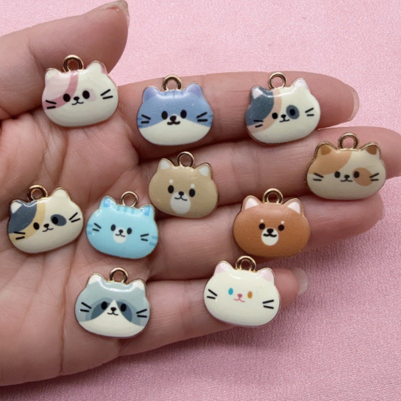Jewelry Making Birthday Party - 12pcs Printed Cat Head Alloy Drip