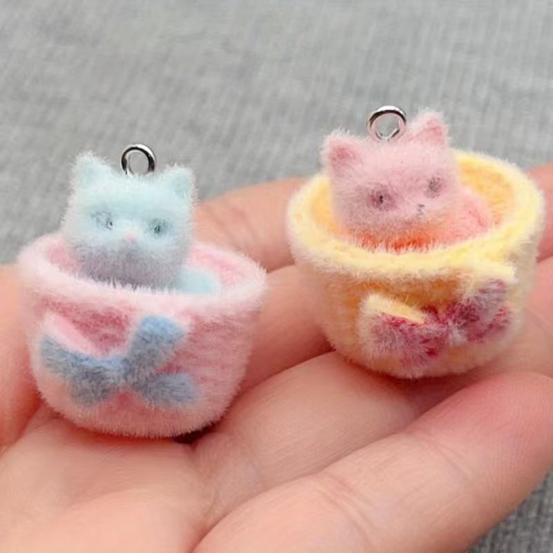 4pcs 3D plush resin cat pendan - Jewelry Making Birthday Party ulasan dan harga