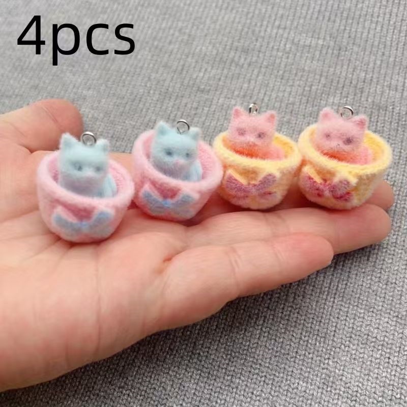 4pcs 3D plush resin cat pendan - Jewelry Making Birthday Party ulasan dan harga