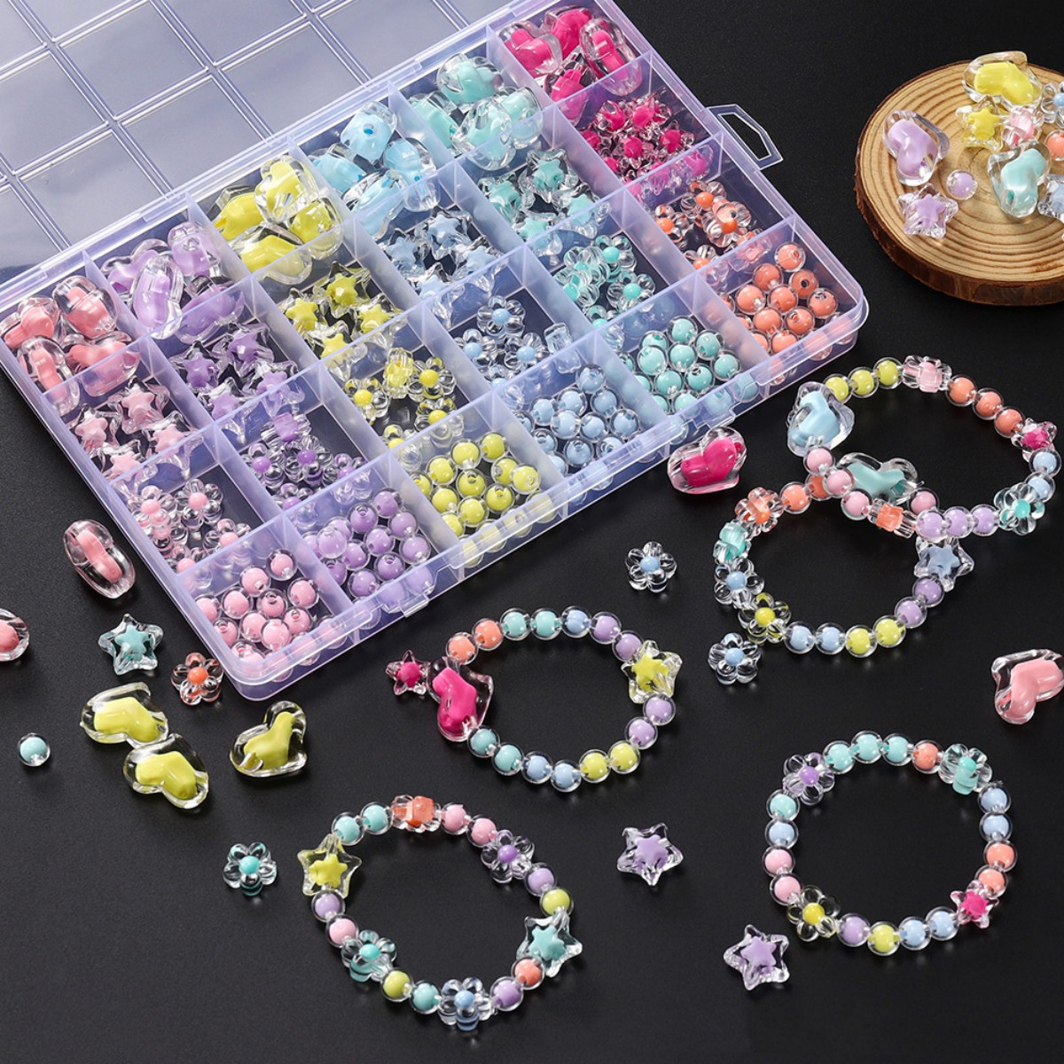 174pcs/Box Heart Acrylic Beads - Jewelry Making Birthday Party ulasan dan harga
