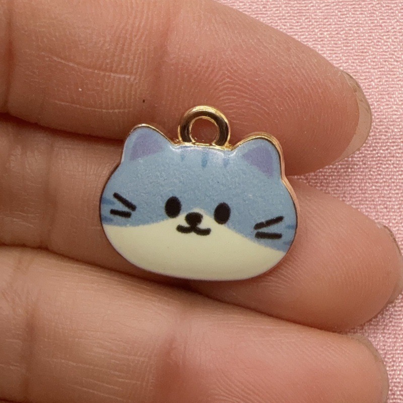 12pcs Printed Cat Head Alloy D - Jewelry Making Birthday Party ulasan dan harga