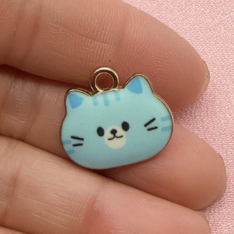 12pcs Printed Cat Head Alloy D - Jewelry Making Birthday Party ulasan dan harga
